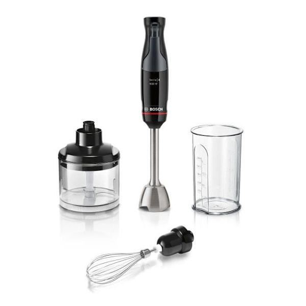 Stavblender - BOSCH - MSM4B621 - 1000 W - 4 skarpe knive - Røreskål - Mini hakker - Piskeris - Keramisk gear svart och klar