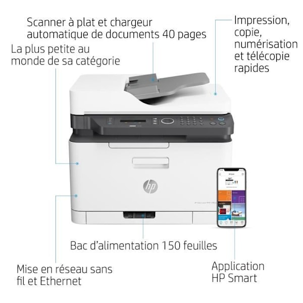HP 179fnw farvelaser multifunktionsprinter - Udskriv, kopier, scan, fax, scan til PDF