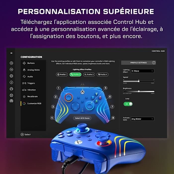 Peliohjain - Xbox Series X|S, Xbox One ja PC - Afterglow Wave - RGB - Kaapeli - Sininen - TURTLE BEACH Blå