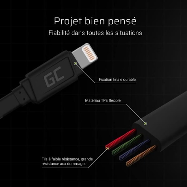 Green Cell GCmatte USB - Lightning-kabel 25cm för iPhone, iPad, iPod, snabbladdning
