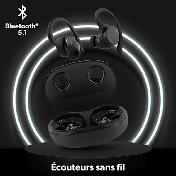 T'nB - Trådlösa hörlurar, Bluetooth sporthörlurar, in-ear, pekkontroll, 30 timmars batteritid, integrerad mikrofon – Svart