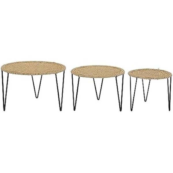 Pöydät - DKD Home Decor - 3 kpl setti - Metalli ja köysi - Ruskea ja musta - 62x62x40 cm Brunt Och Svart