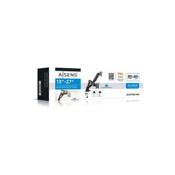 Aisens DT27TSR-045 Kaksoispöytäteline 13" - 27" Monitorille VESA 100x100 Max 6.5kg