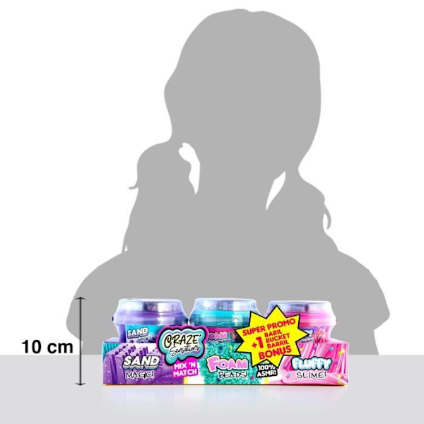 Luova vapaa-aika - CANAL TOYS - CRAZE Sensations 2 tynnyriä + 1 bonus - Hiekka, Fluffy Slime, Vaahdon. Rosa, lila och blå