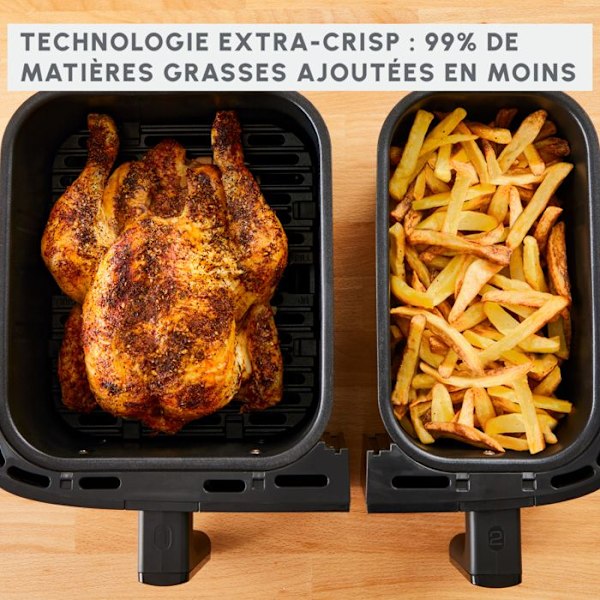 Moulinex Dual Easy Fry & Grill Inox - Luftfritös & grill - 2 lådor - EZ905D20 Rostfritt stål