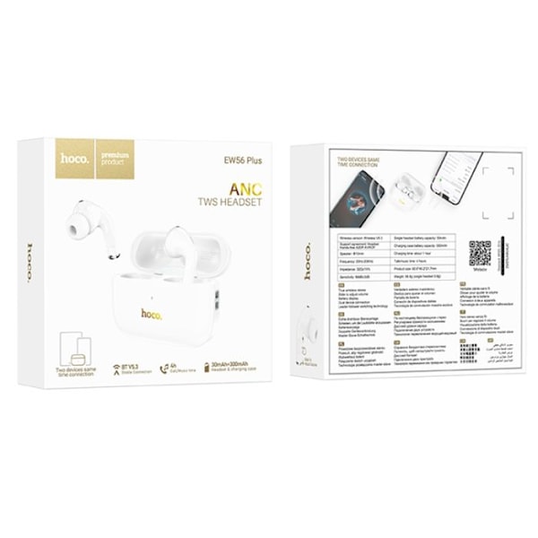 Trådløse hovedtelefoner - Hoco - EW56 Plus - Bluetooth 5.3 - Aktiv støjreduktion - Hvid Vit