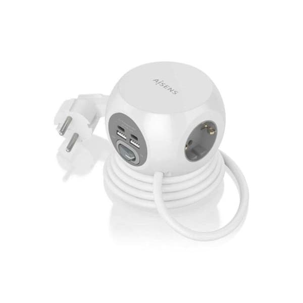 Aisens Pöytärivi 3 Liitintä + 2xUSB-C/2xUSB-A 1.4m Valkoinen