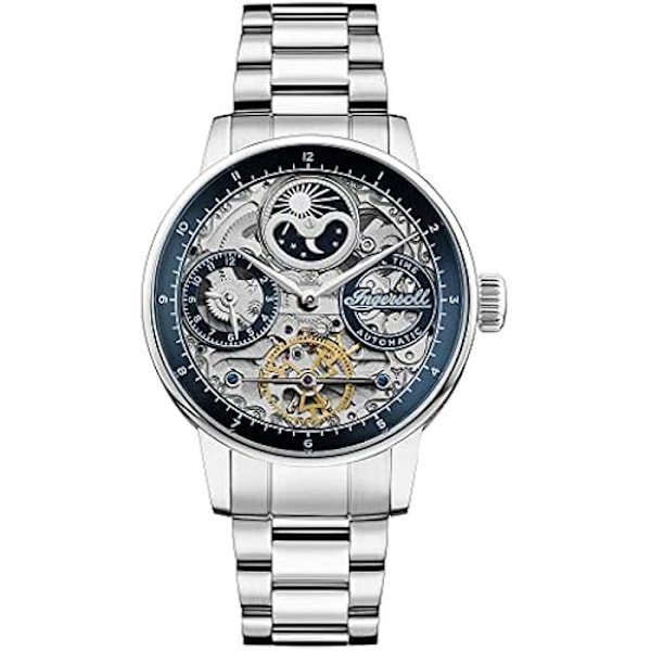 Automatisk klocka - INGERSOLL - The Jazz - 42 mm - Skeletturtavla - Armband i rostfritt stål Silver/Blå.