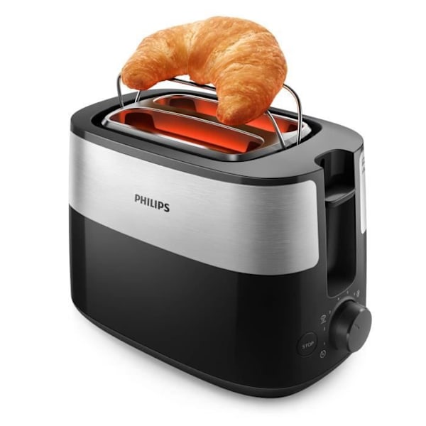 Philips Daily Collection brødrister, 2 toaståbninger, bollebakke, metal, sort (HD2516/90) sort