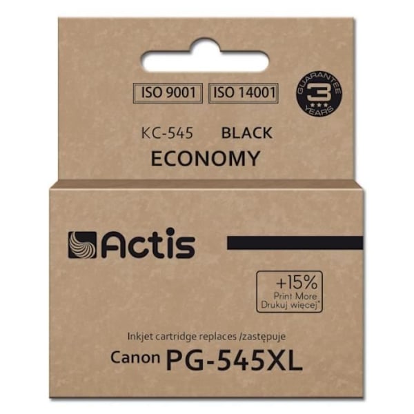 ACTIS Ink KH-303BKR til Canon printer, som erstatning for Canon PG-545XL Supreme 15ml 207 sider sort. Trykker
