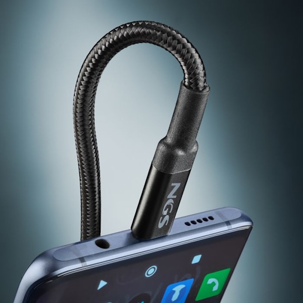 NGS KNOT 65W-3: USB-C till USB-C-kabel på 3 m för snabb laddning av enheter upp till 65 W. Hög kompatibilitet. Svart.
