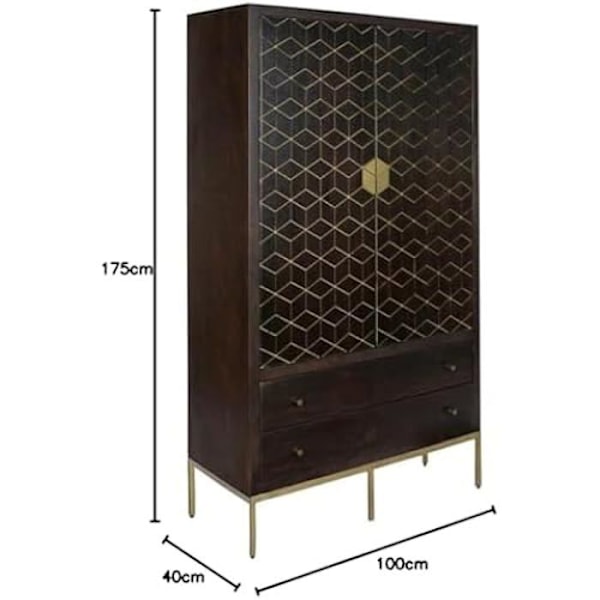 Vaatekaappi - DKD HOME DECOR - Musta - 100x40x175 cm - 2 ovea - Akaasia metallia Svart
