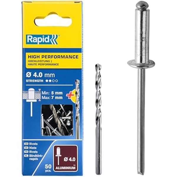 Alumiini Pop-nikkelit - RAPID - Ø4 x 10 mm - Kestävä kiinnitys - Yhteensopiva metallin ja muovin kanssa - 50 kappaleen pakkaus