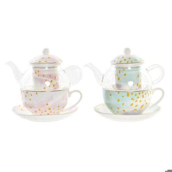 Teapot glas porslin DKD Home Decor (x2) vit/grön