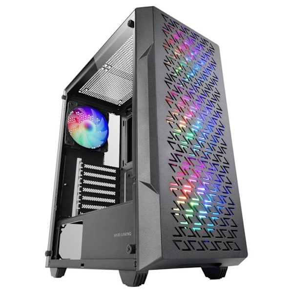 Mars Gaming MC-GEO, Gamingchassi ATX, 4X FRGB-fläktar 120cm, Framsidan Mesh Geometrisk, Fönster i Härdat Glas, Svart