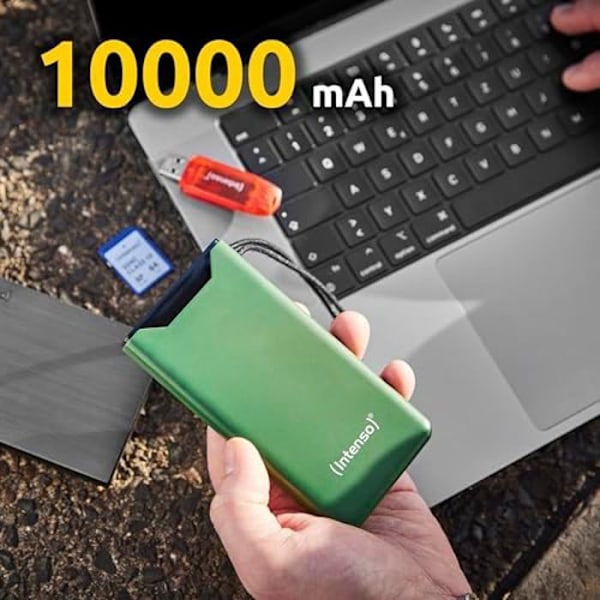 Intenso Powerbank F10000 ulkoinen akku, jossa PD (20 W) ja QC (18 W), USB-C ja USB-A-portti, 10 000 mAh, vihreä Grön