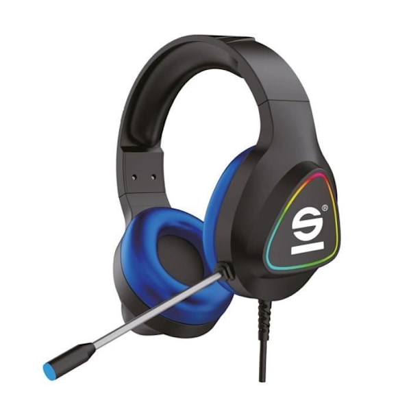 Sparco SPHEADPHONEPRO Headset med mikrofon - Anbefalet brug: Gaming, Baggrundsbelyst, Farve: Sort/blå