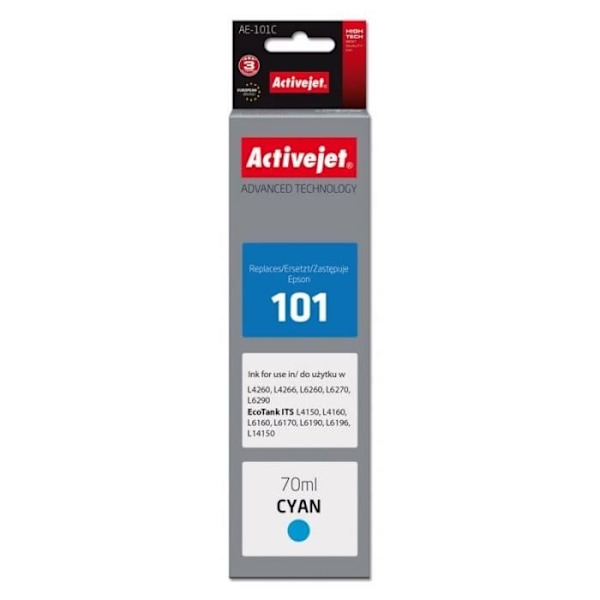 Activejet Blæk AAE-101C Blækflaske til Epson printer, erstatning for Epson 101 Supreme 70 ml cyan - Epson