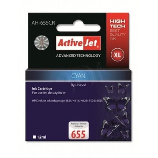 ActiveJet AH-655CR, Syaani, HP DeskJet 4615, 4625, 5525, 6525, Ink Advantage 3525, Suuri tuotto (XL), 12 ml, 600 sivua