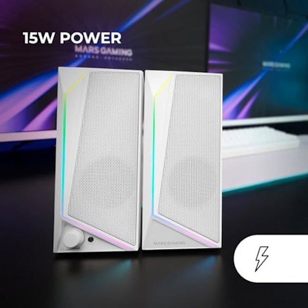 Gaming Högtalare - MARS GAMING - MS72 - 15W - RGB Flow Belysning - Plug&Play USB och Jack Svart vit