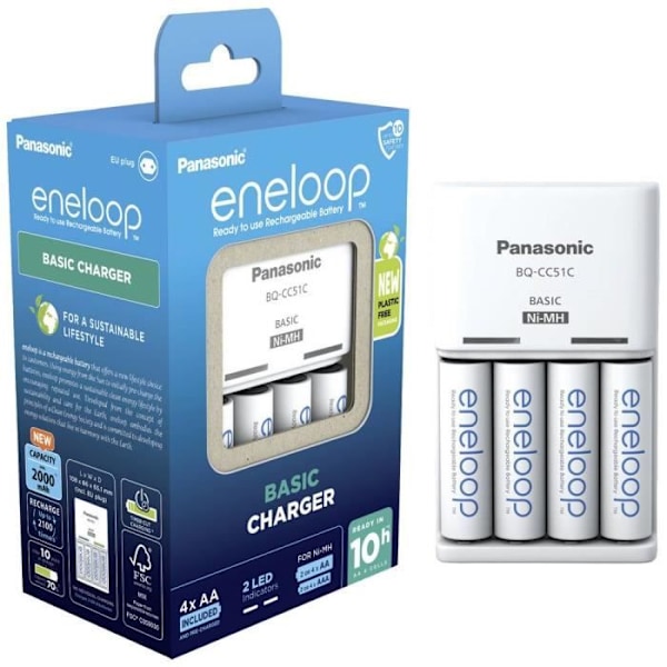 NiMH-laddarblock med Panasonic Basic BQ-CC51-batterier + 4x eneloop AA