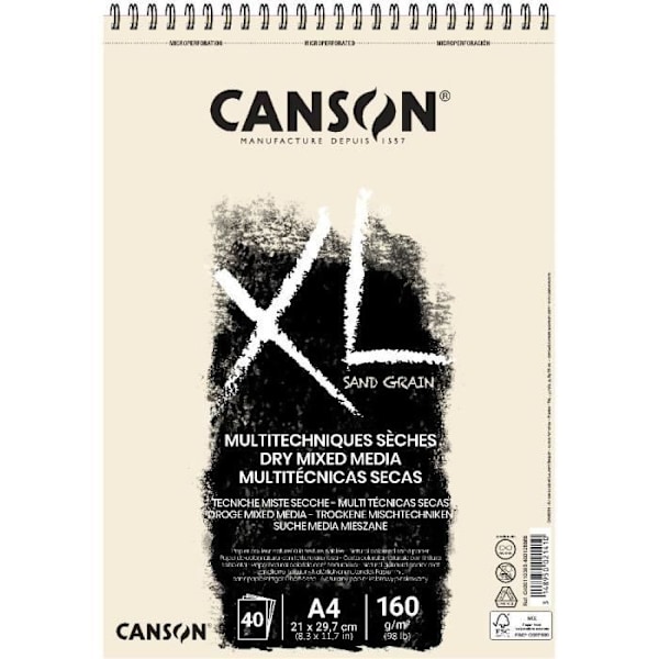 Papper - CANSON - XL Sandkorn - 40 A4 ark - Grå - Ekologiskt