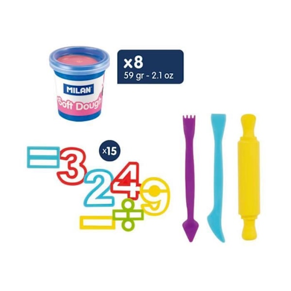 Blød modellering ler boks 8 potter 59gr Soft Dough modellering ler med værktøjer og tal