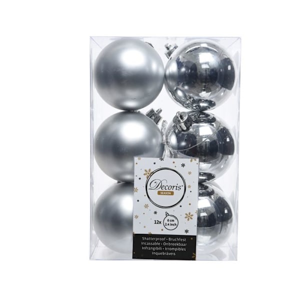 Julgranskulor - Alpint - Set om 12 - Silver - Plast - D60 mm Pengar