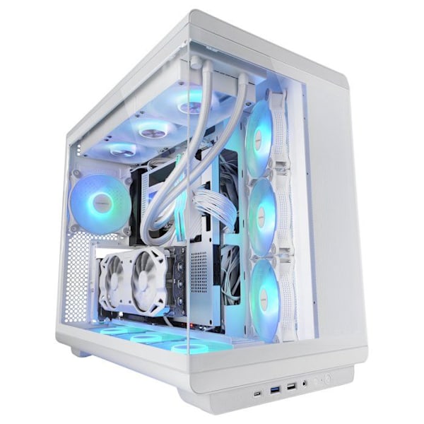 Mars Gaming MC-REV, Gaming Kabinet, Dobbelt hærdet glas, 3 omvendte ARGB-blæsere, Vertikal GPU, 360 mm køling, Hvid
