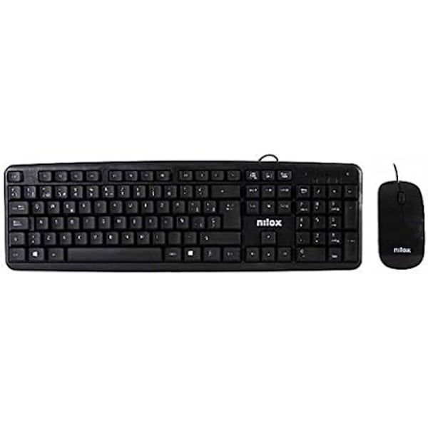 Nilox FLAT Näppäimistö ja hiiri - NILOX Brand - Espanjalainen QWERTY - Langallinen liitäntä musta