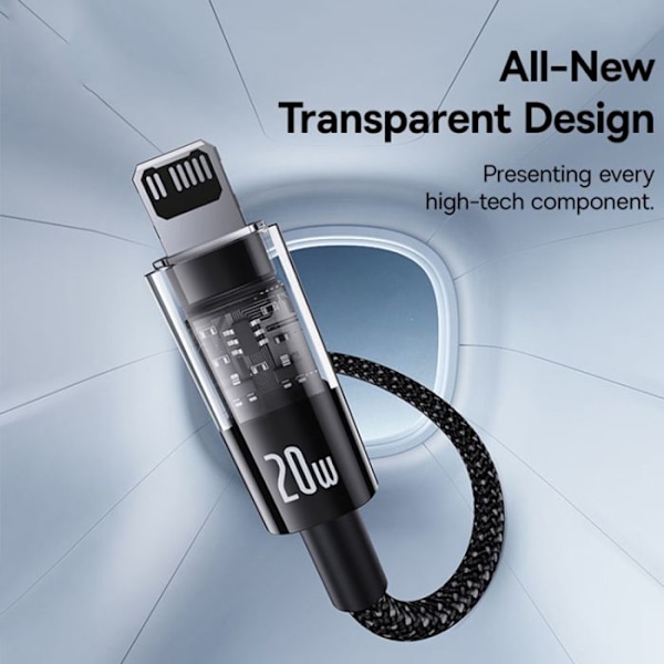 USB-C - Lightning -kaapeli, Nopea Lataus 20W, 2m - Baseus Gem (P1037300111111-01) - Musta Klusteri