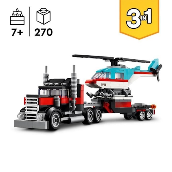 LEGO® 31146 Creator 3i1 trailer lastbil med helikopter, helikopter legetøj og lastbil, fly og tankvogn Flerfärgad
