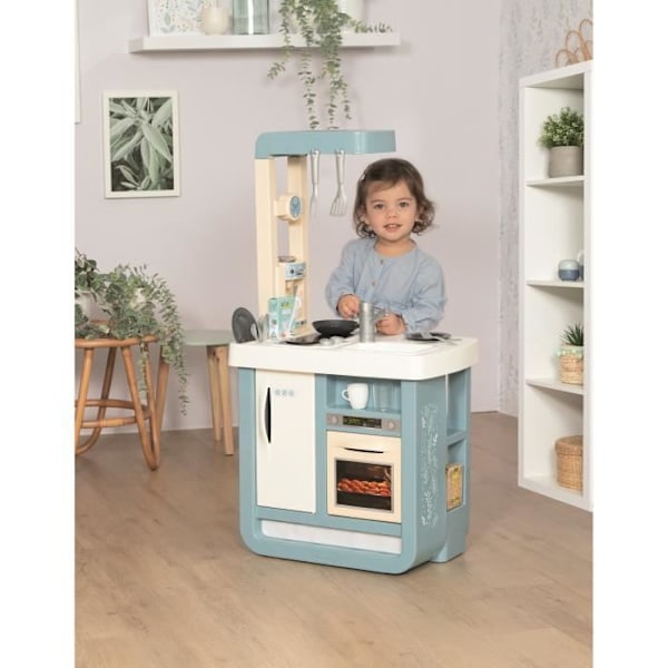 Smoby Cuisine Bon Appetit - 23 tilbehør - Lydeffekter (elektroniske kogeplader) fra 3 år Grå, hvid, beige