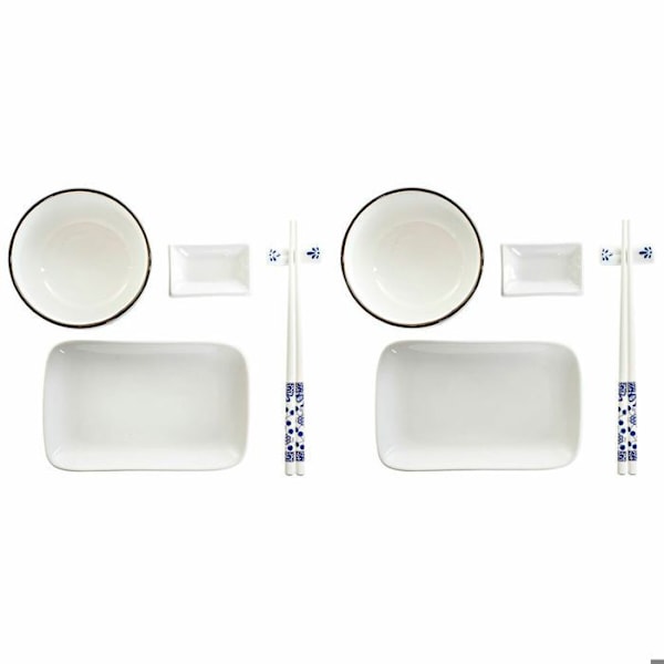 DKD Home Decor Oriental Posliini Sushi Lautasetti vit/marinblå