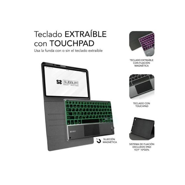 SUBBLIM Bakgrundsbelyst tangentbordsfodral KEYTAB Pro BT TOUCHPAD iPad 10.9″ 10:e Gen.