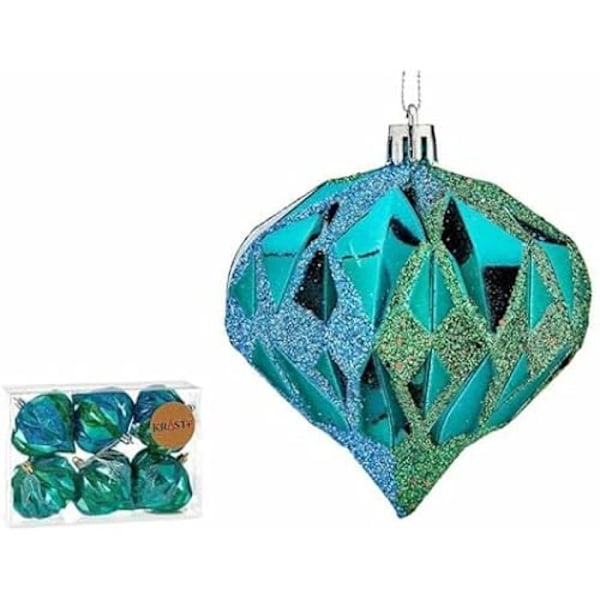 Julgranskulor - Ej specificerat - Blå diamant - Set om 12 - Plast - 8 cm Blå