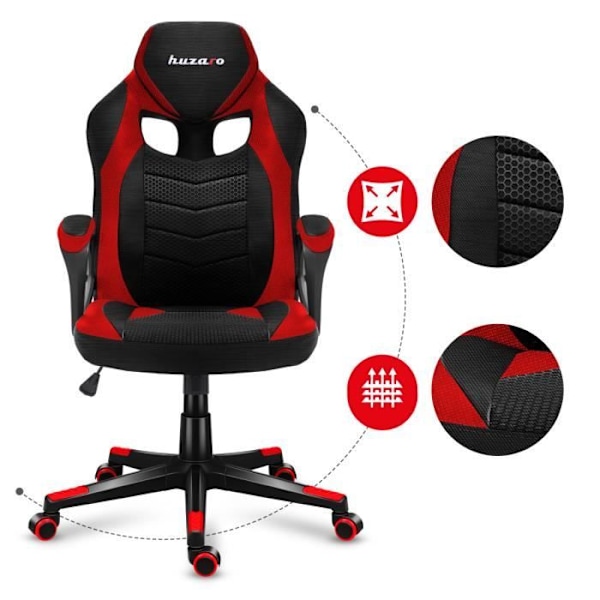 Gaming Stol - HUZARO - FORCE 2.5 - Röd - Ergonomisk - Höjdjusterbar röd svart