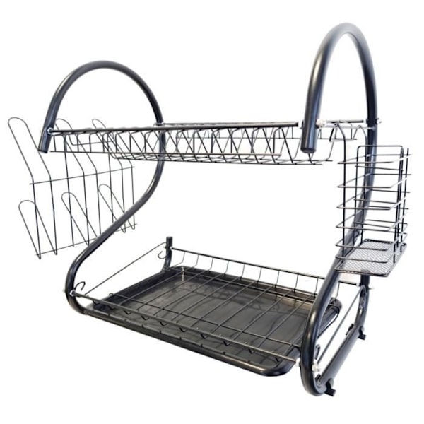 Maestro 2-vånings torkställ Diskavlopp med hyllglas och bestickställ Svart (38 cm) Svart
