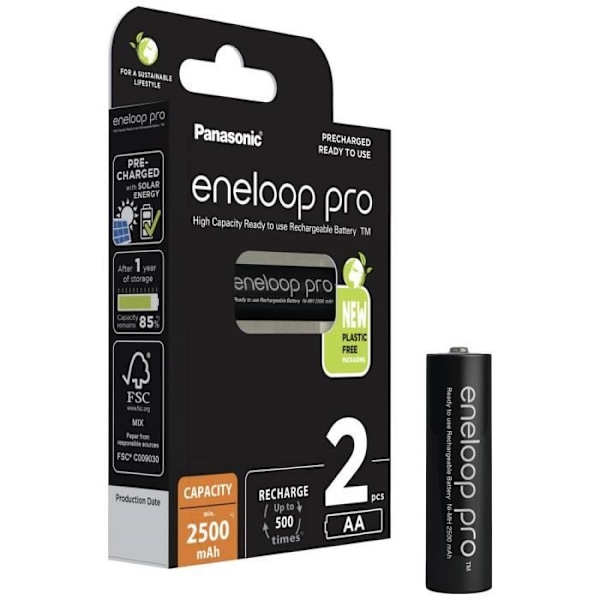 Panasonic eneloop pro HR06 LR6 (AA) NiMH genopladeligt batteri 2500 mAh 1,2 V 2 stk.