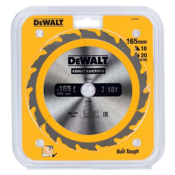 Cirkelsavblad - DEWALT - DT1933-QZ - 165mm - 20mm - 18 tænder