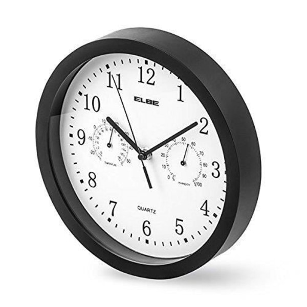 Vægur - ELBE - RP-1005-N - 25 cm - Termometer - Hygrometer - Sort Svart
