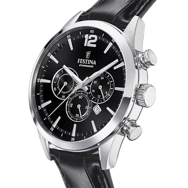 Ur - Festina - F20542-5 - Sort Læder - Vandmodstand 5 ATM - Analog Quartz Sølv, sort