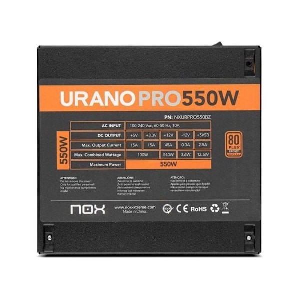 Nox Extreme Urano Pro 550W 80 Plus Bronze Aktiv PFC
