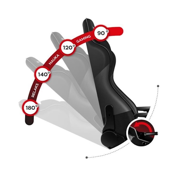 Spelstol - HUZARO - Force 6.2 Carbon - Ergonomisk - Ländryggsstöd - Justerbar höjd svart