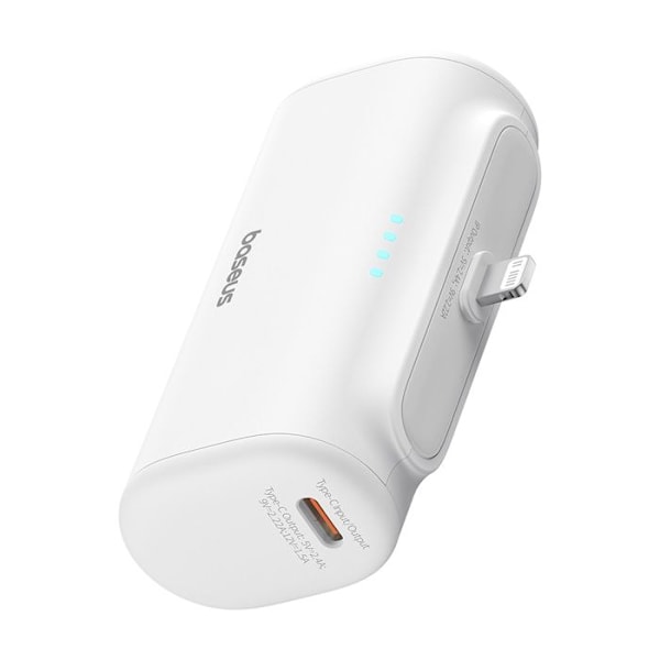 Batteri till telefon, Lightning, 20 W, 5 000 mAh, typ C-kabel - Baseus (P10068307413-00) - Vit