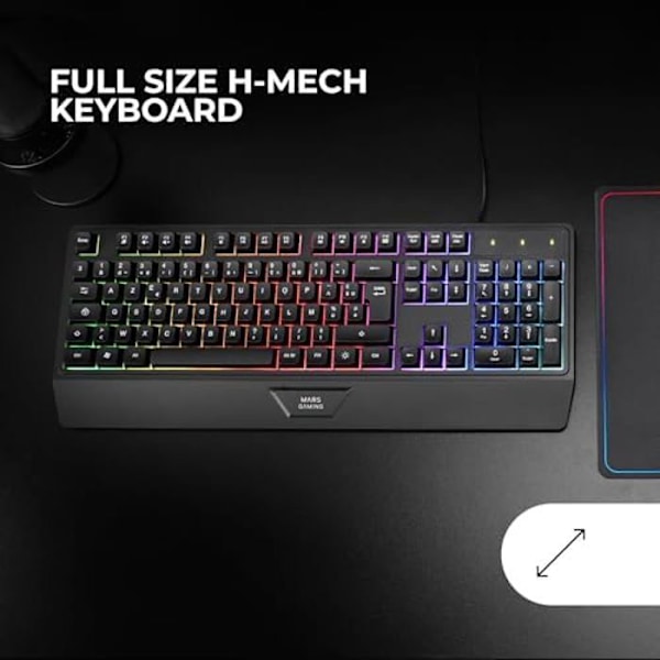 MARSGAMING MK124, Ergonomiskt Tangentbord H-Mech, Inbyggd Handledsstöd, FRGB Regnbågsbelysning, Avancerat Antighosting Gaming Tangentbord