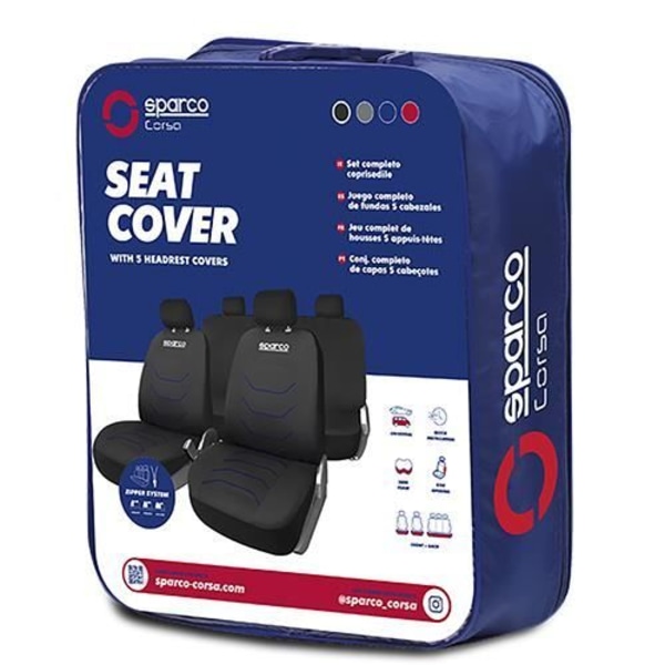 Bilstolsöverdrag - Sparco - Set - Svart/Blå - Ej krockkuddekompatibel - Universal Blå