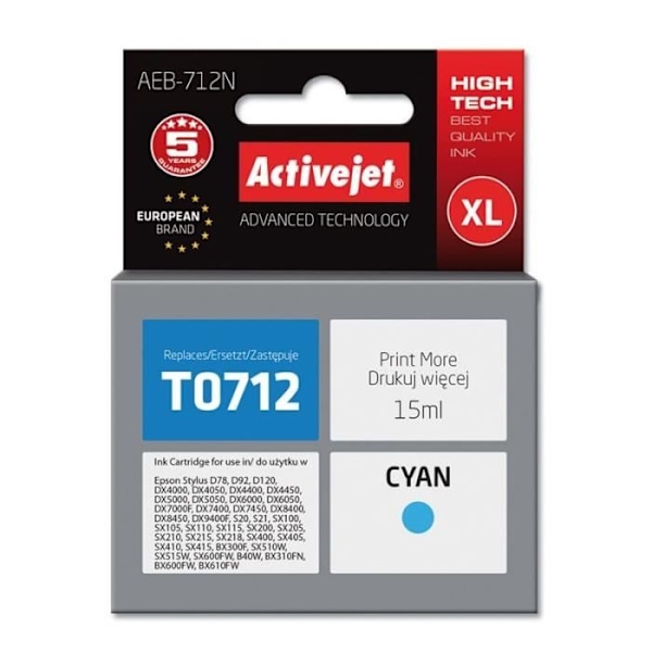 ActiveJet eba-712 N-blækpatron til Epson T712 Cyan printere