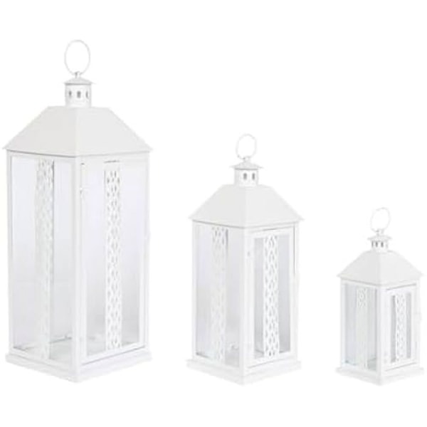 Lyhty - KOTI ESPRIT - Shabby Chic - Valkoinen lasi - 20 x 20 x 55 cm - 3 kpl Flerfärgad