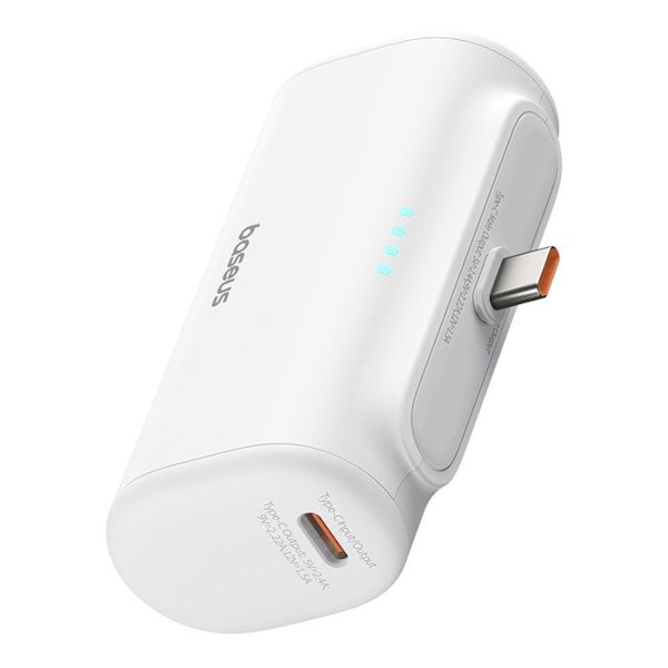 Baseus - Ulkoinen akku (P10068306213-00) - Type-C, kompakti muotoilu, 20W, 5000mAh, mukana Type-C -johto - Valkoinen